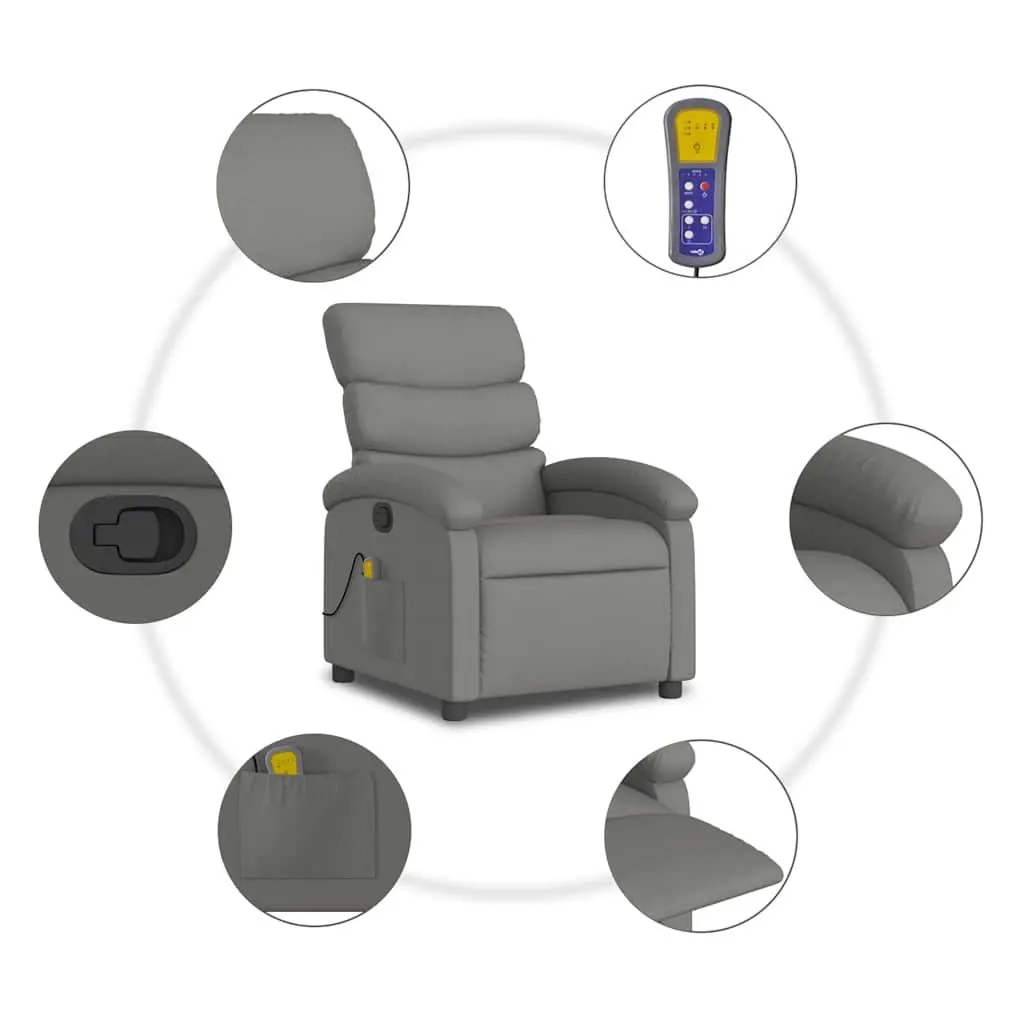 Massage Recliner Chair Manual Recline Armchair Vibration Lounger Grey Fabric