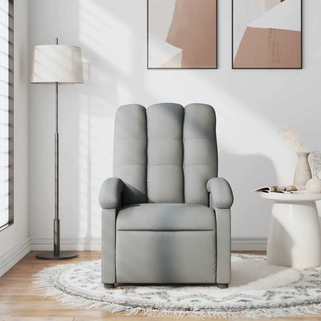 Massage Recliner Chair for Home Light Grey Fabric Manual Recline 6 Vibration Points