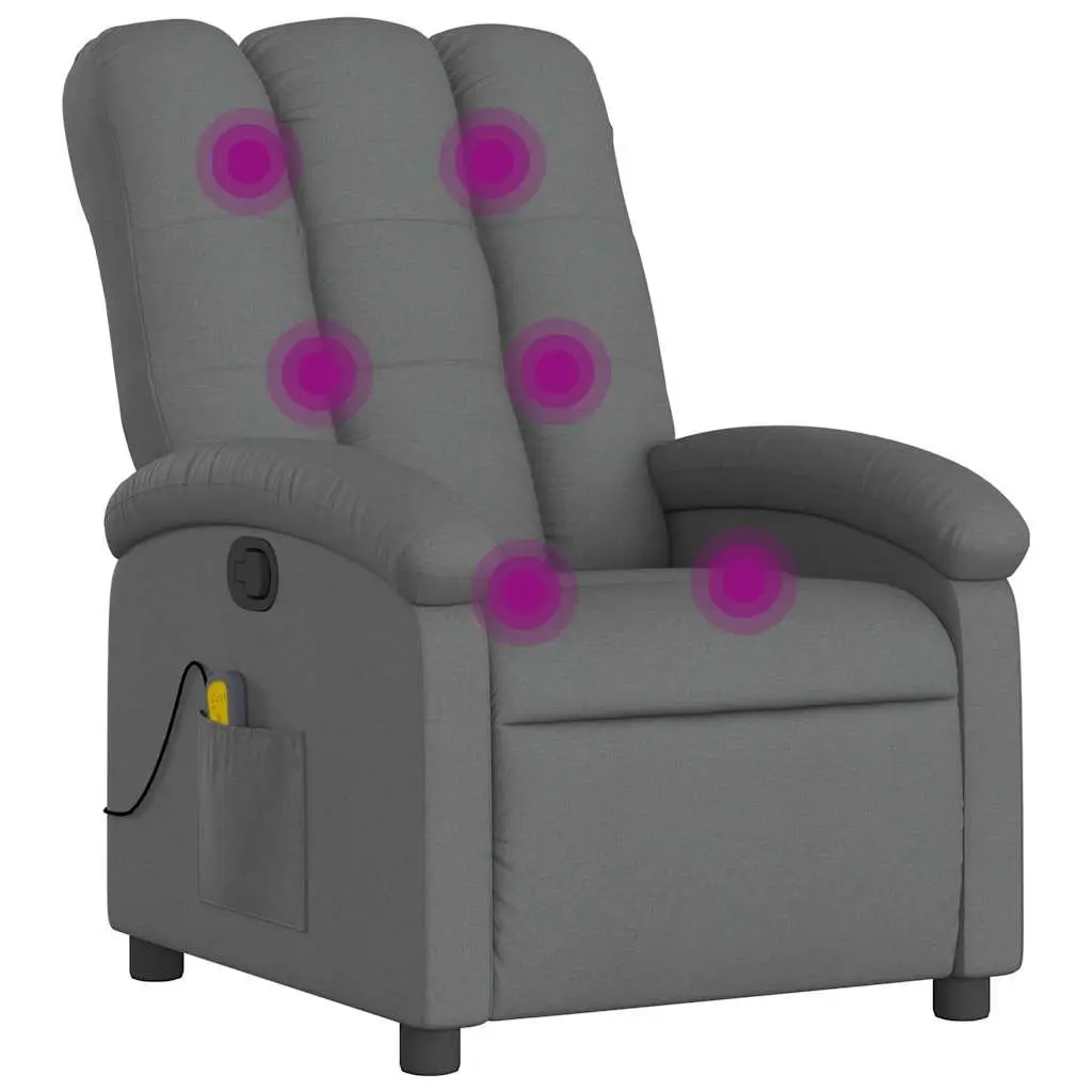Massage Recliner Chair for Living Room Grey Fabric Manual Recline 6 Vibration Points