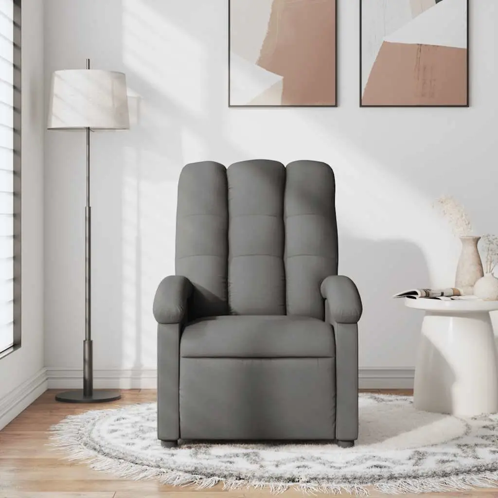 Massage Recliner Chair for Living Room Grey Fabric Manual Recline 6 Vibration Points