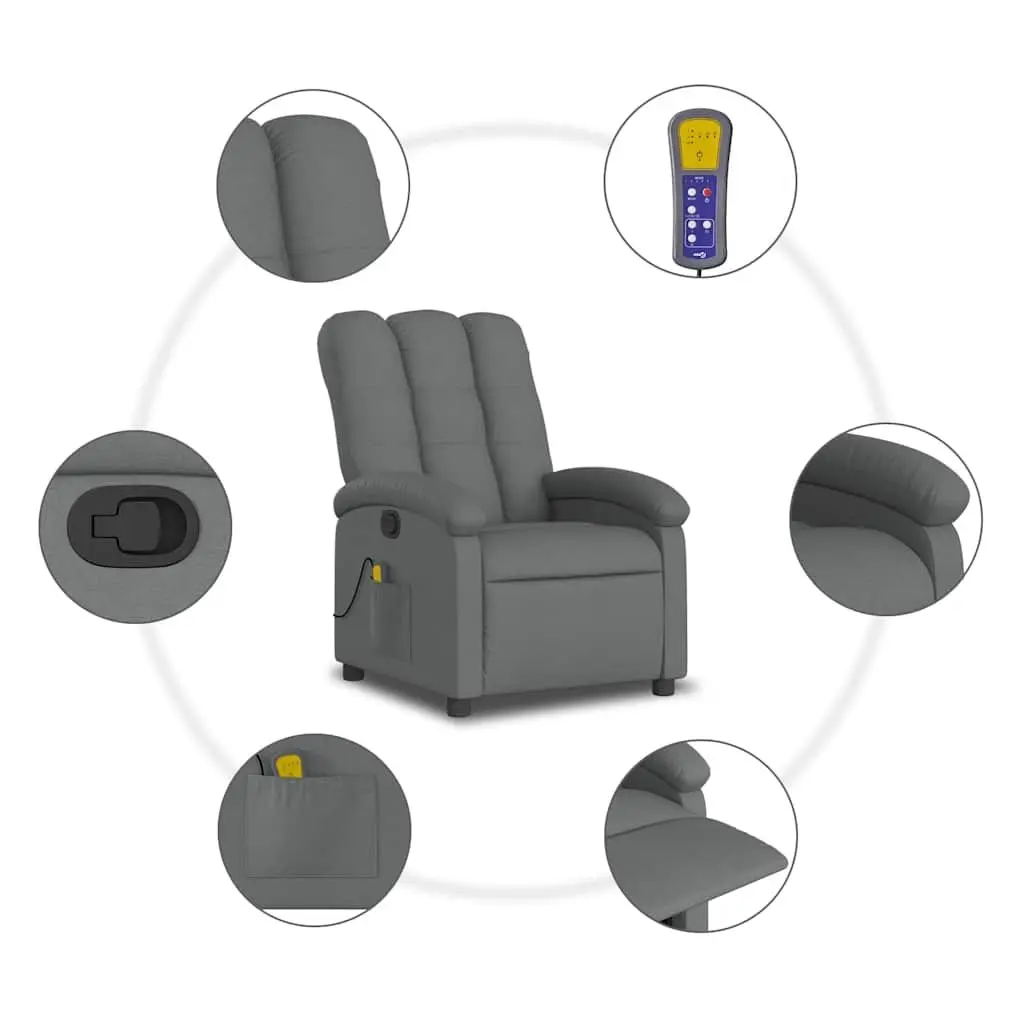 Massage Recliner Chair for Living Room Grey Fabric Manual Recline 6 Vibration Points