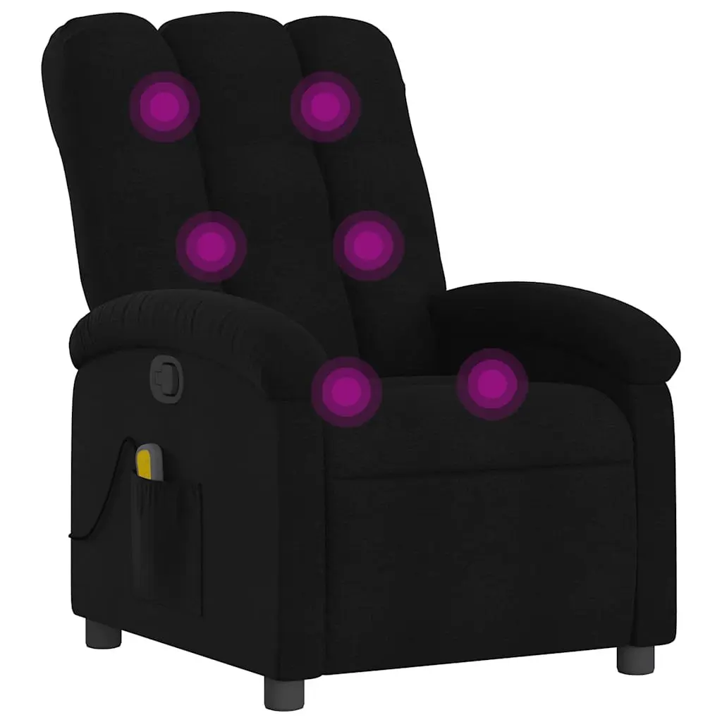 Massage Recliner Chair for Living Room Black Fabric Manual Recline 6 Vibration Points