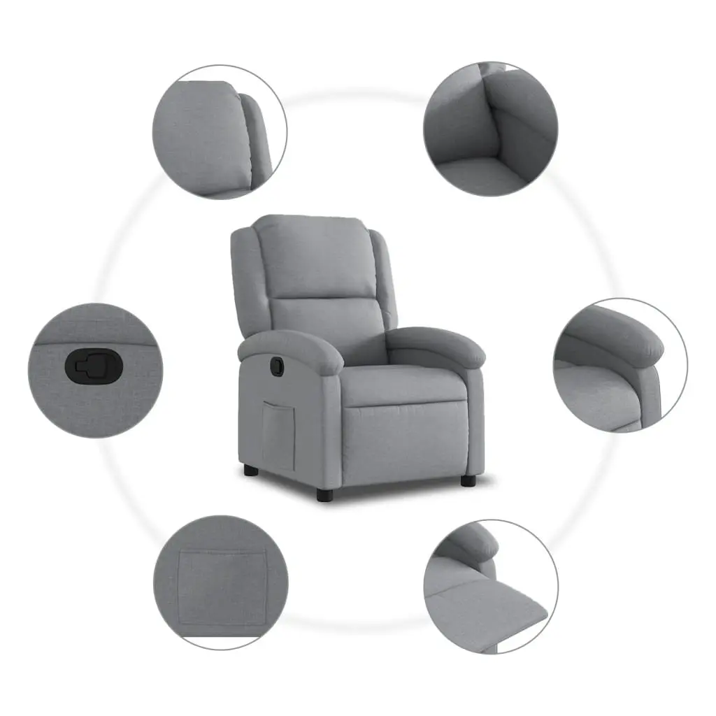 Recliner Chair Manual Reclining Armchair Grey Fabric Lounge Seat Adjustable 135 Degrees