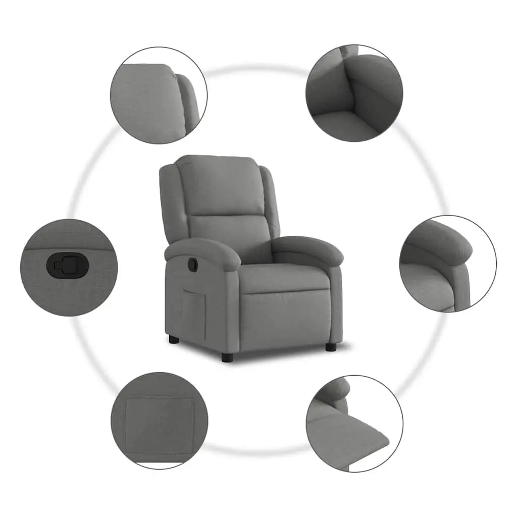 Recliner Chair Living Room Grey Fabric Manual Recline Armchair