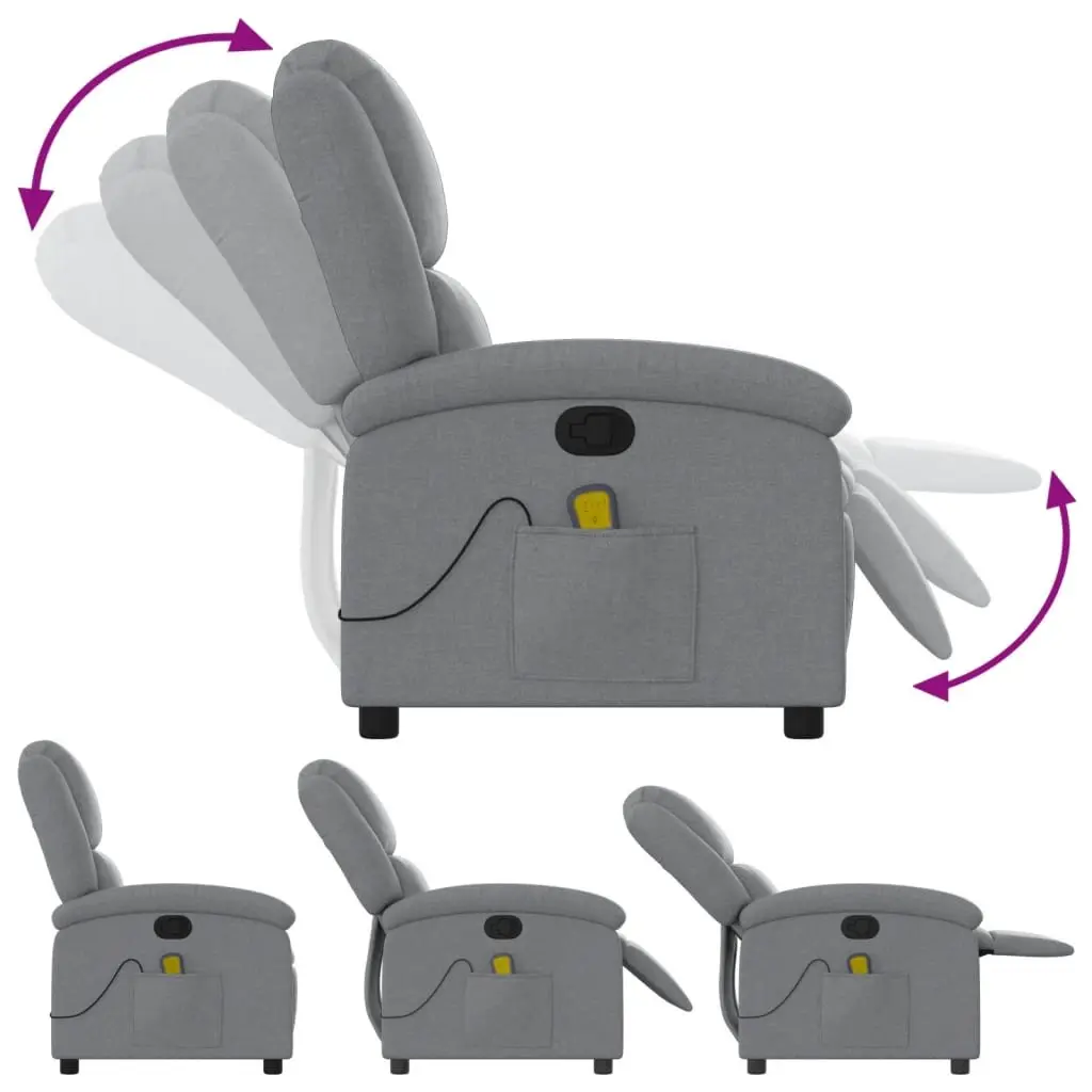 Massage Recliner Chair Light Grey Fabric Manual Reclining Armchair Vibration 6