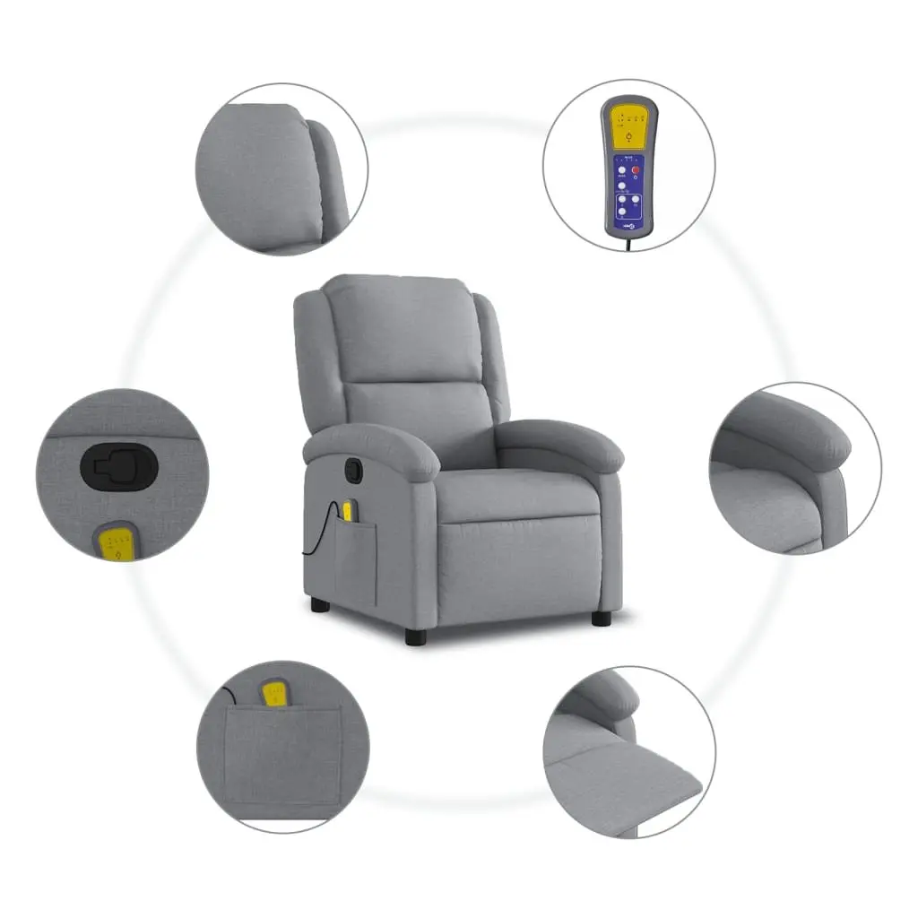 Massage Recliner Chair Light Grey Fabric Manual Reclining Armchair Vibration 6