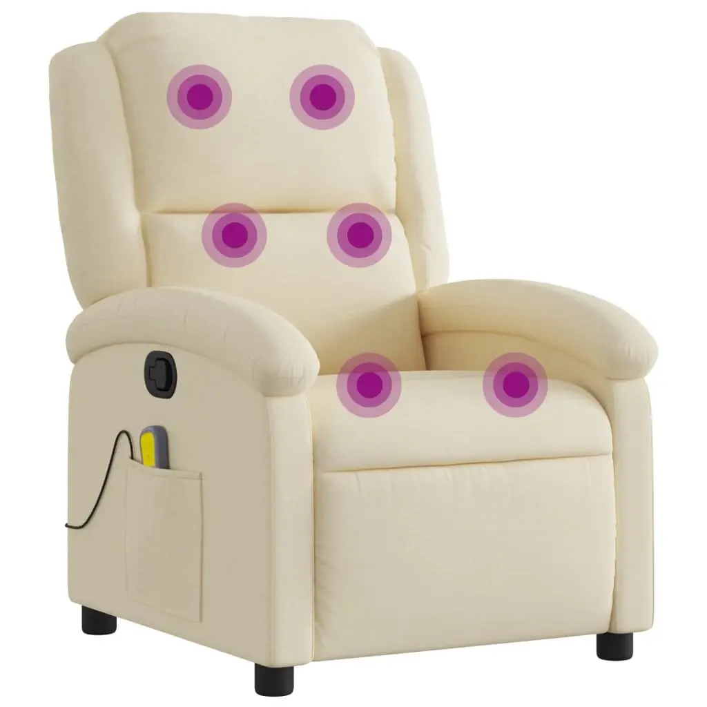Massage Recliner Chair for Living Room Cream Fabric Manual Recline 135 Degrees