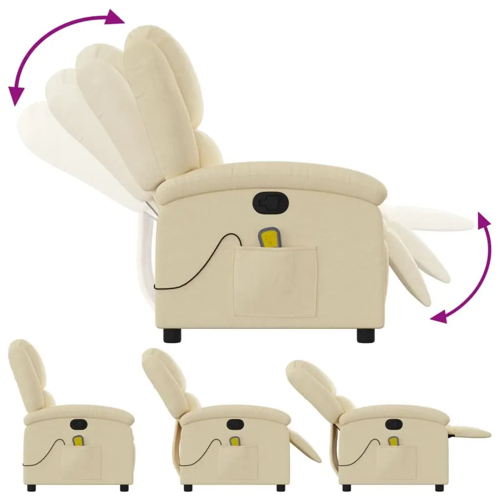 Massage Recliner Chair for Living Room Cream Fabric Manual Recline 135 Degrees