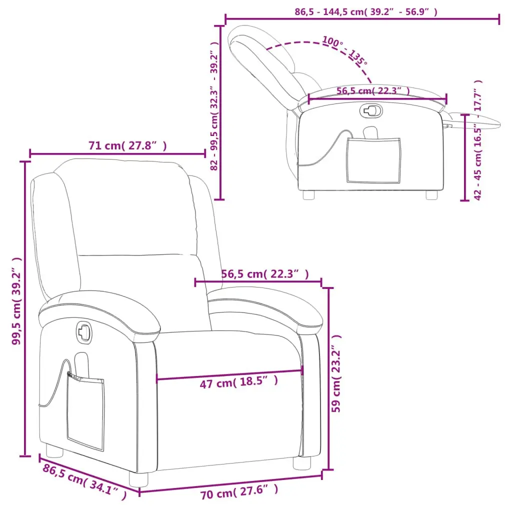 Massage Recliner Chair for Living Room Cream Fabric Manual Recline 135 Degrees
