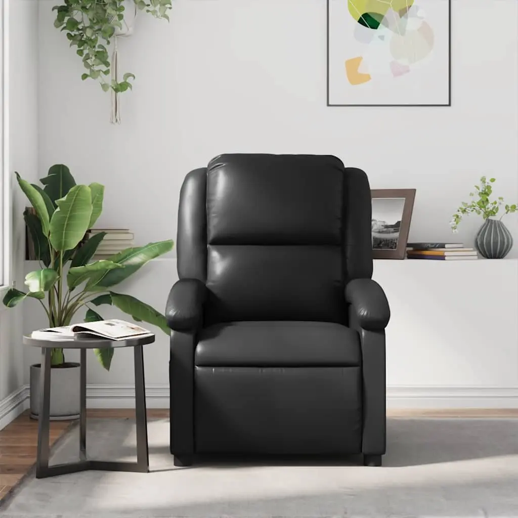 Recliner Chair Black Faux Leather Manual Reclining Armchair Lounge Seat
