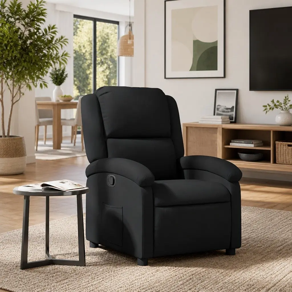 Black Recliner Armchair with Manual Function