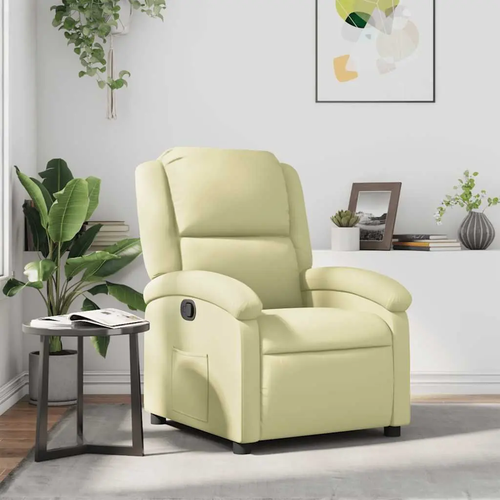 Recliner Armchair Living Room Cream Real Leather Manual Reclining Function