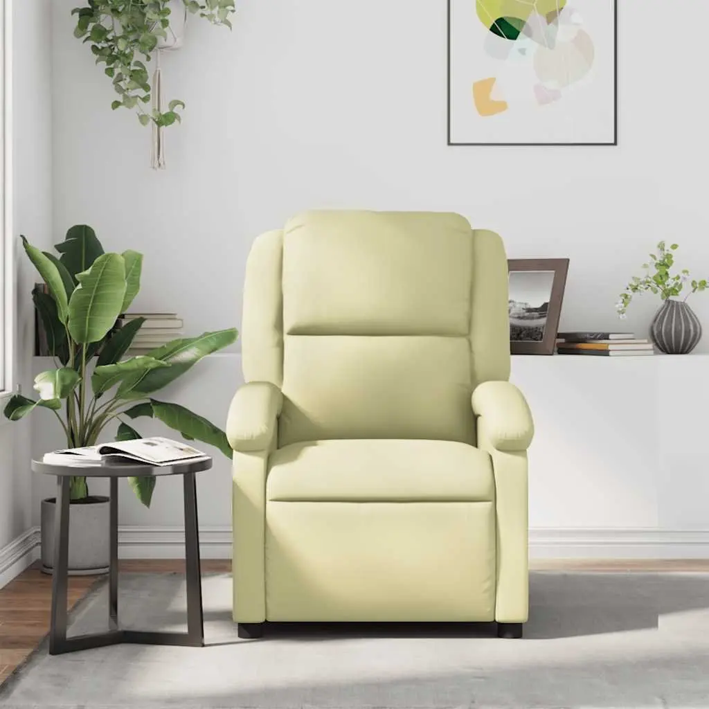 Recliner Armchair Living Room Cream Real Leather Manual Reclining Function