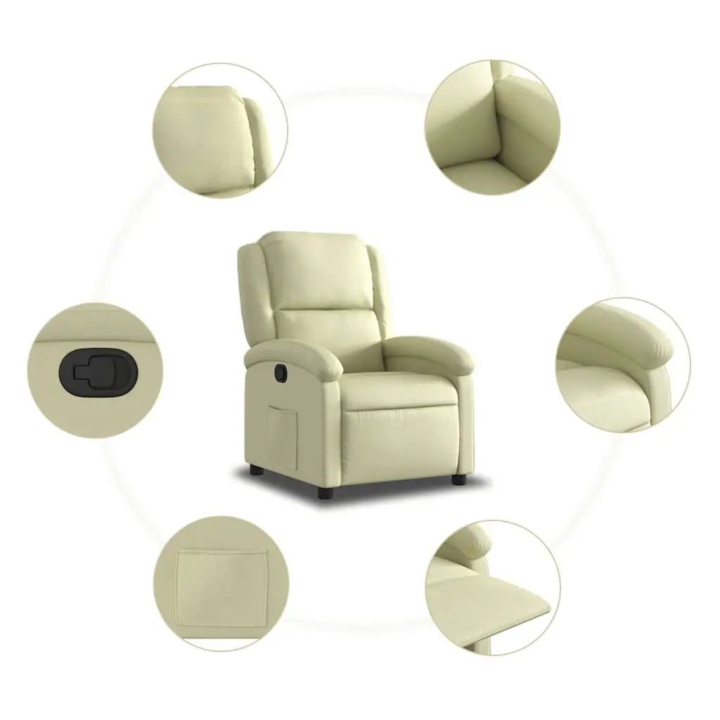 Recliner Armchair Living Room Cream Real Leather Manual Reclining Function