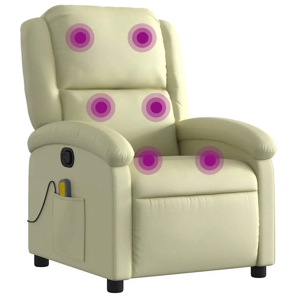 Massage Recliner Chair for Living Room Cream Real Leather Manual Recline Vibration 6 Points