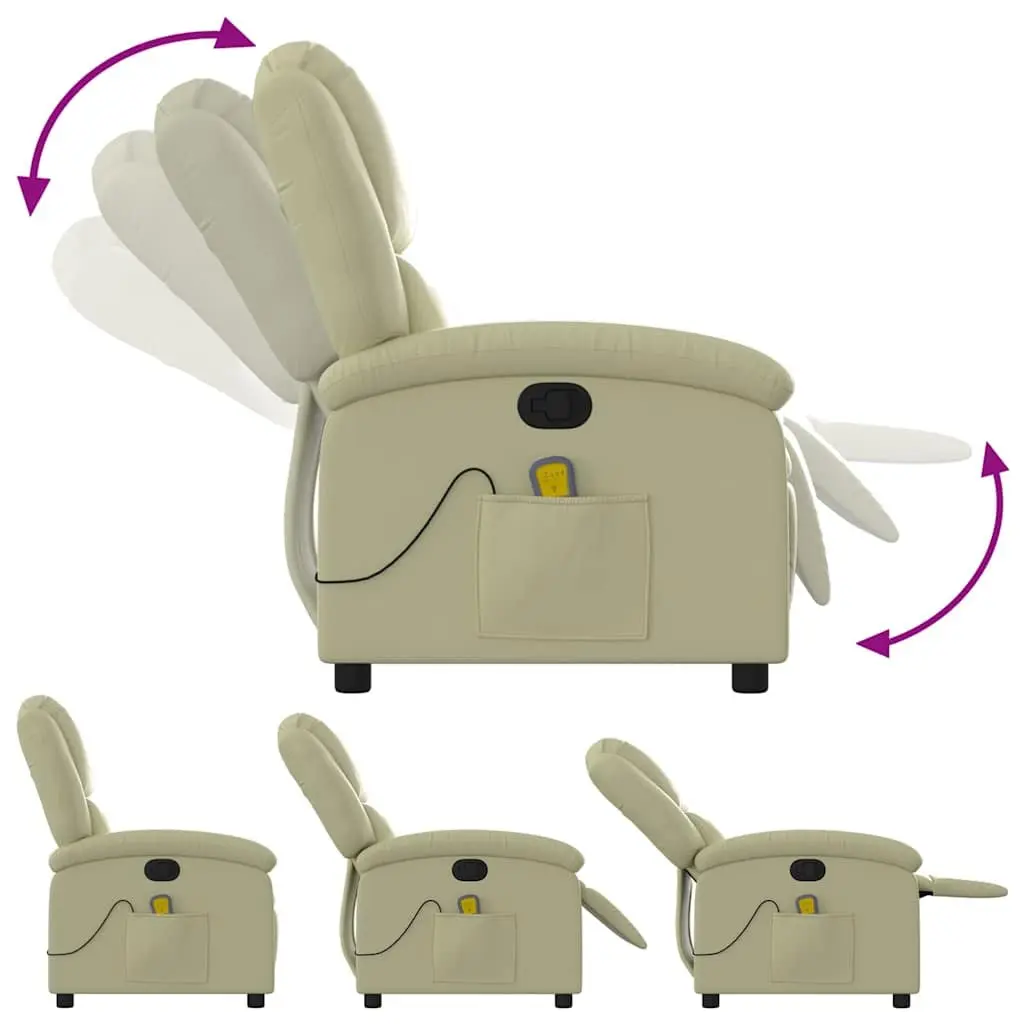 Massage Recliner Chair for Living Room Cream Real Leather Manual Recline Vibration 6 Points