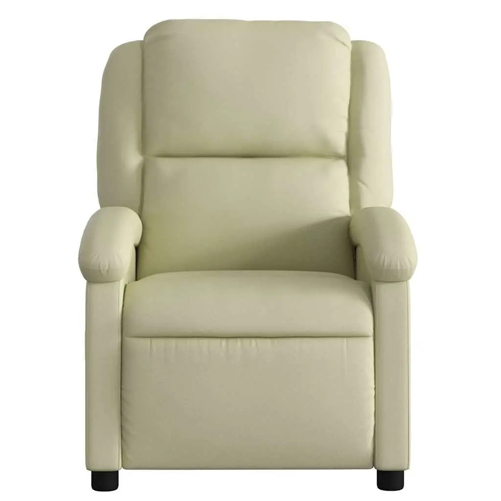 Massage Recliner Chair for Living Room Cream Real Leather Manual Recline Vibration 6 Points