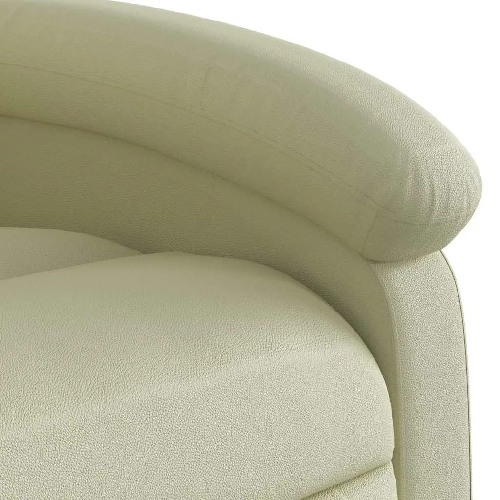 Massage Recliner Chair for Living Room Cream Real Leather Manual Recline Vibration 6 Points