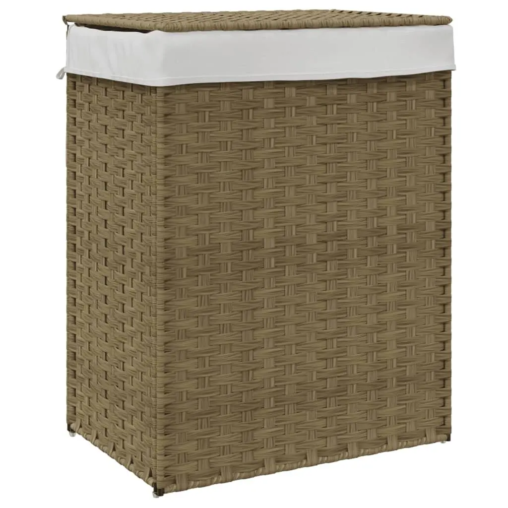 Laundry Basket with Lid, 46x33x60 cm, Brown Poly Rattan
