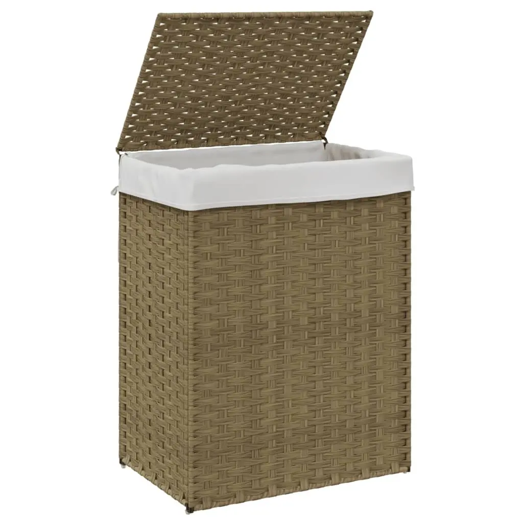 Laundry Basket with Lid, 46x33x60 cm, Brown Poly Rattan