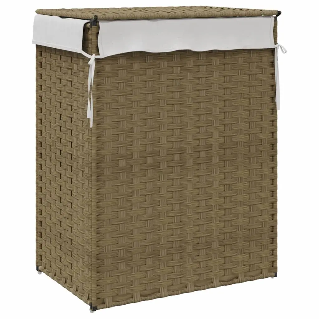 Laundry Basket with Lid, 46x33x60 cm, Brown Poly Rattan