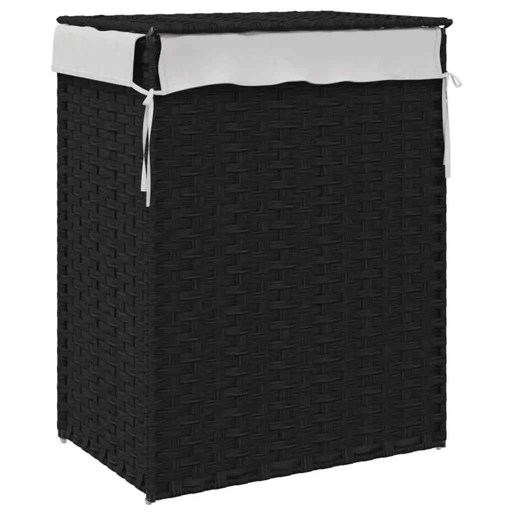 Laundry Basket with Lid for Bathroom or Laundry Room Black 46 x 33 x 60 cm Foldable Storage Hamper Removable Inner Bag