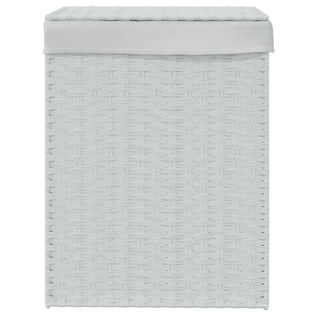 Laundry Basket with Lid for Bathroom or Laundry Room White Poly Rattan Foldable Storage Hamper 46 x 33 x 60 cm