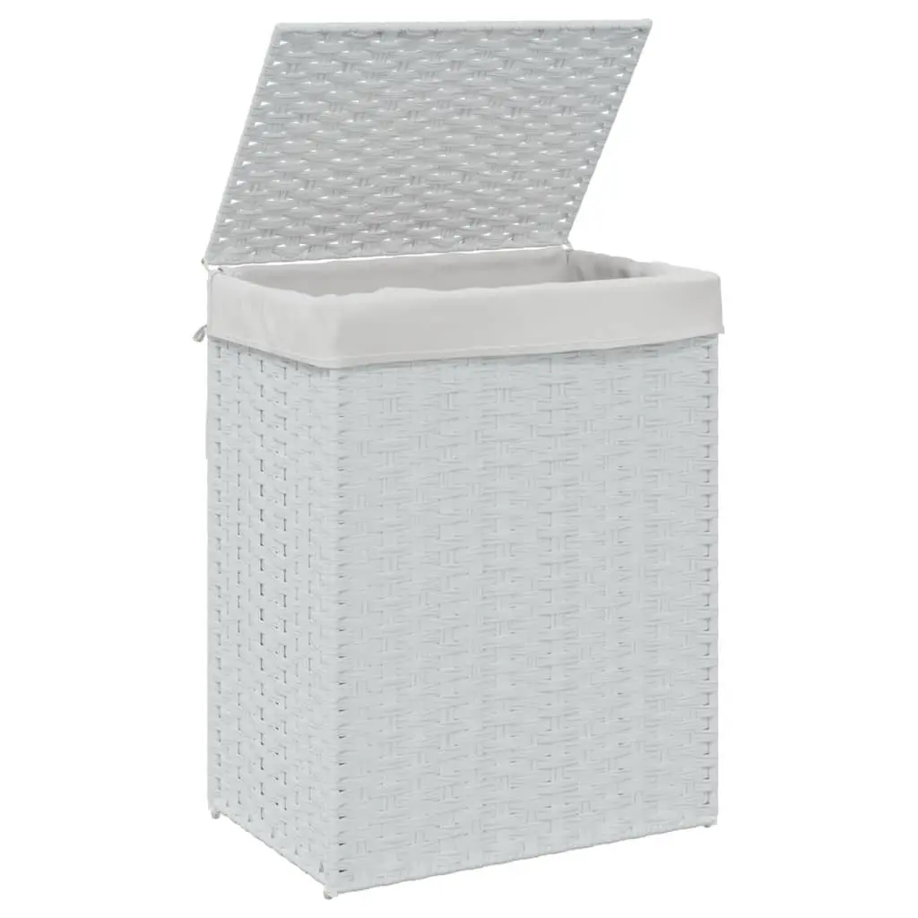 Laundry Basket with Lid for Bathroom or Laundry Room White Poly Rattan Foldable Storage Hamper 46 x 33 x 60 cm