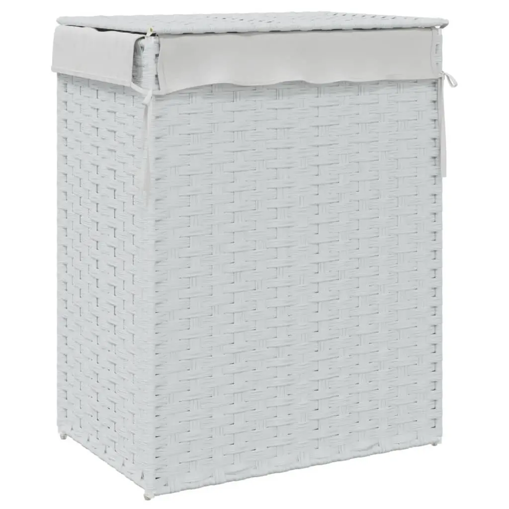 Laundry Basket with Lid for Bathroom or Laundry Room White Poly Rattan Foldable Storage Hamper 46 x 33 x 60 cm
