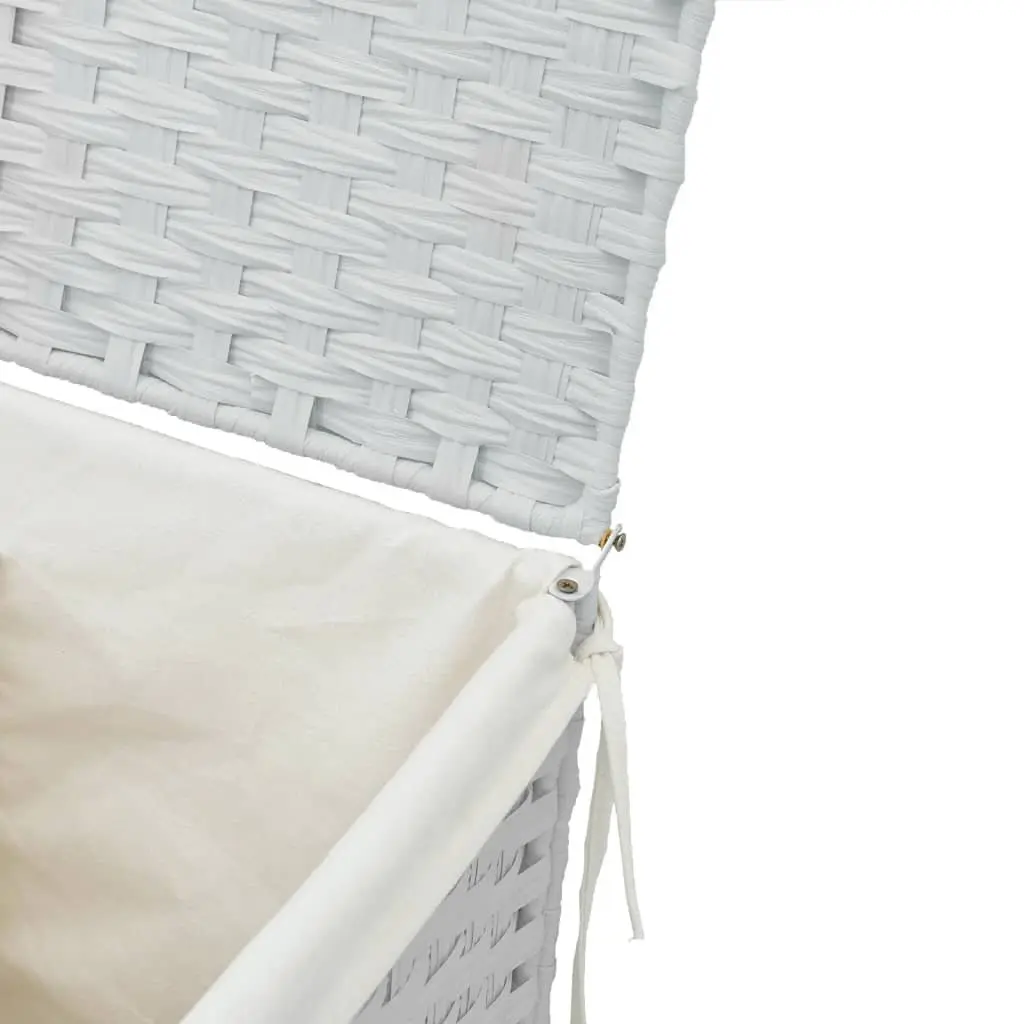 Laundry Basket with Lid for Bathroom or Laundry Room White Poly Rattan Foldable Storage Hamper 46 x 33 x 60 cm