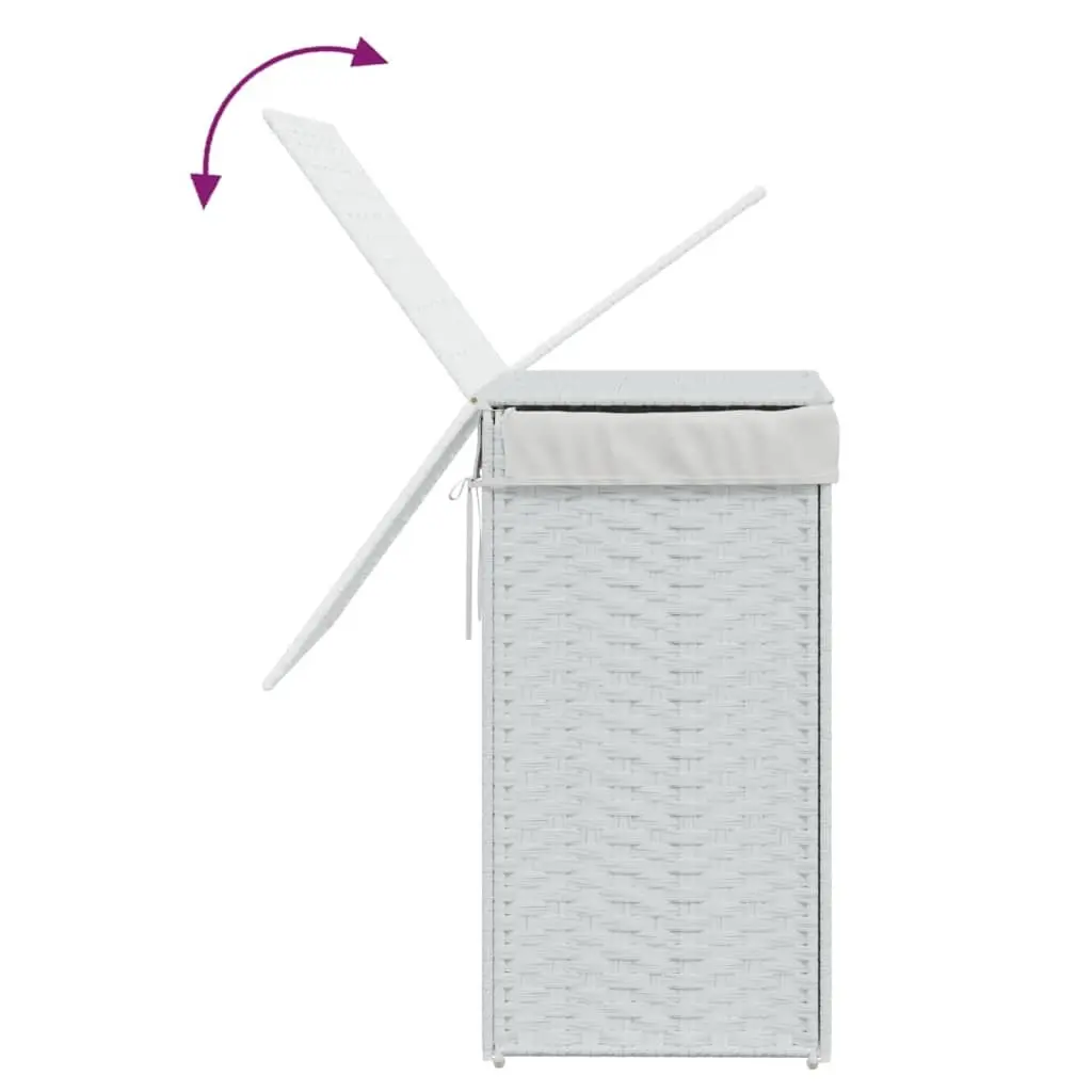 Laundry Basket with Lid for Bathroom or Laundry Room White Poly Rattan Foldable Storage Hamper 46 x 33 x 60 cm