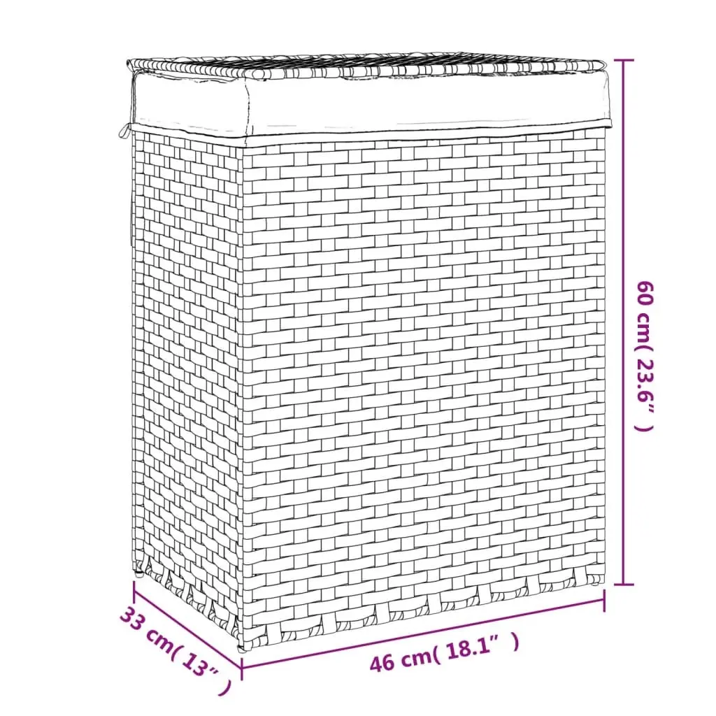 Laundry Basket with Lid for Bathroom or Laundry Room White Poly Rattan Foldable Storage Hamper 46 x 33 x 60 cm