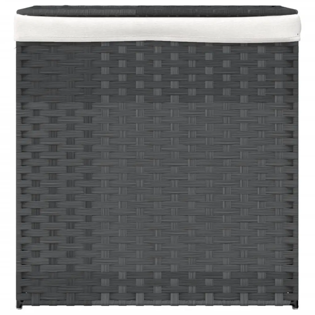 Laundry Basket for Bathroom or Laundry Room 53x35x57 cm 2 Sections Grey Poly Rattan Storage Bin with Lid