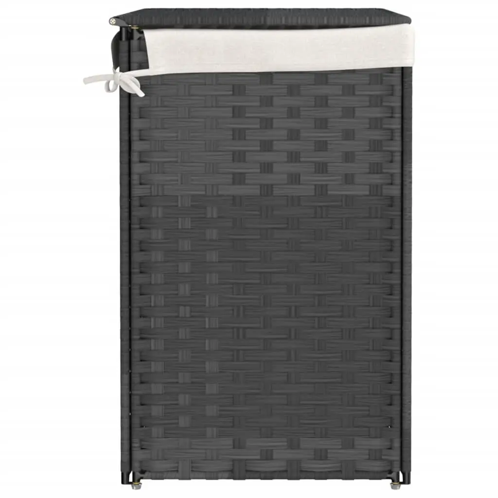 Laundry Basket for Bathroom or Laundry Room 53x35x57 cm 2 Sections Grey Poly Rattan Storage Bin with Lid