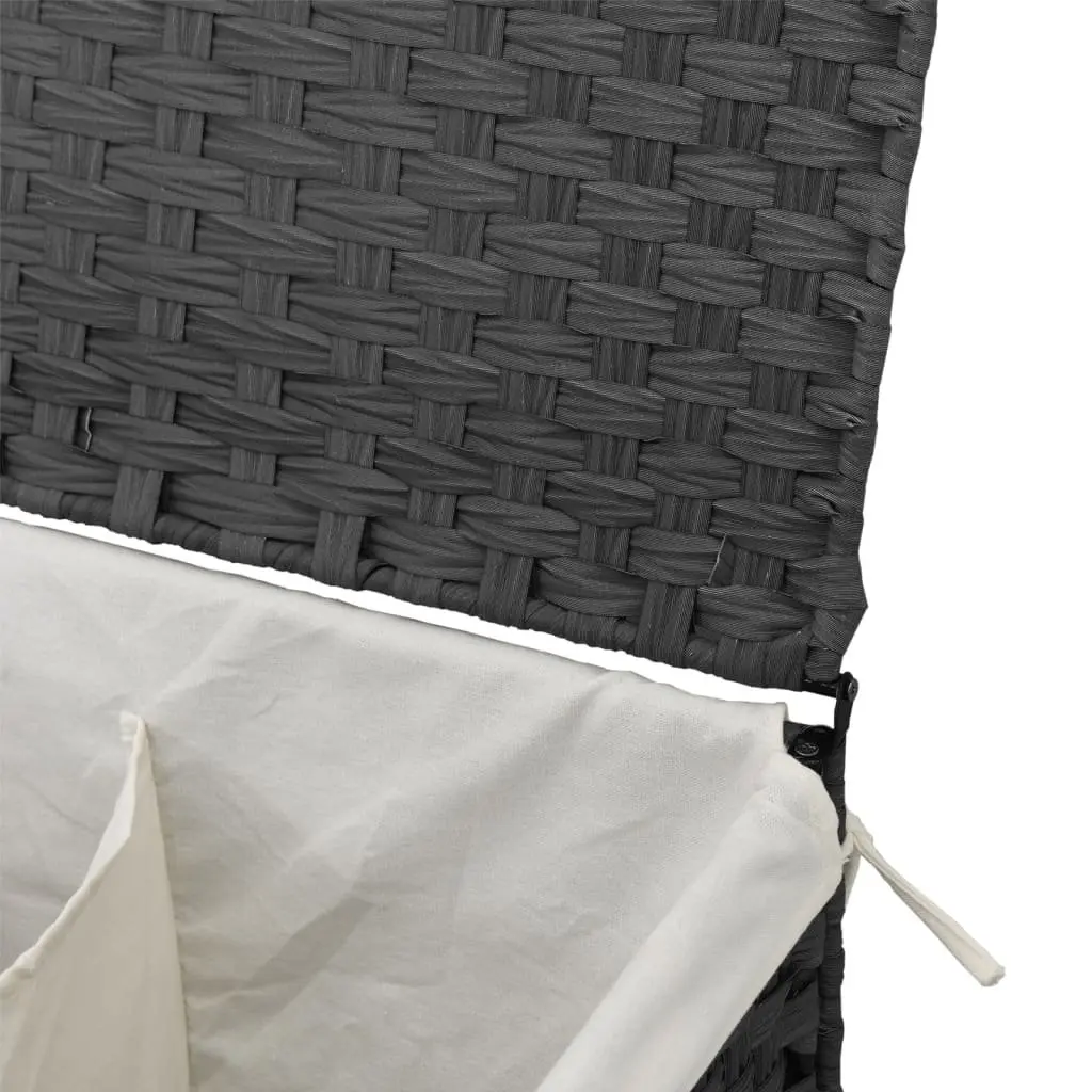 Laundry Basket for Bathroom or Laundry Room 53x35x57 cm 2 Sections Grey Poly Rattan Storage Bin with Lid