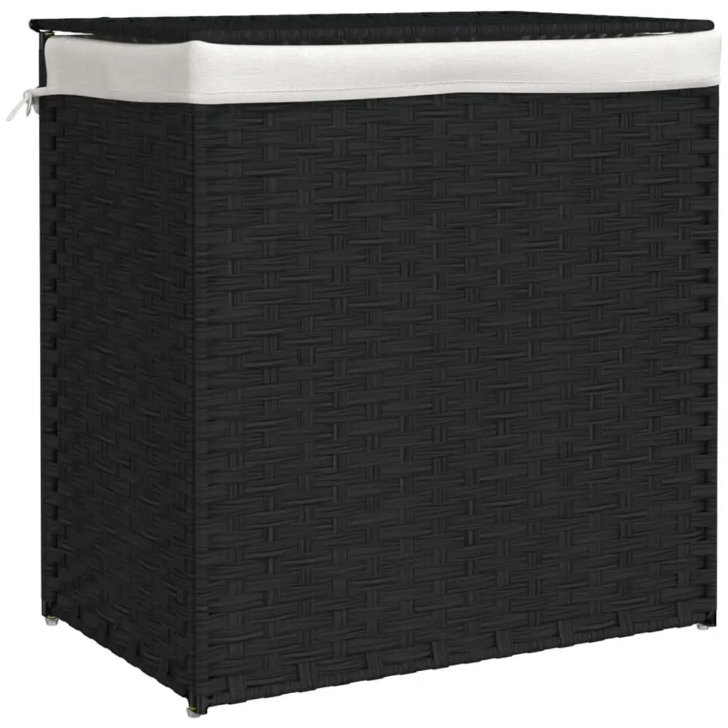 Laundry Basket for Bathroom or Laundry Room 2 Sections Foldable Poly Rattan 53 x 35 x 57 cm