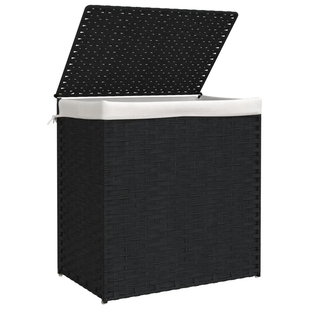 Laundry Basket for Bathroom or Laundry Room 2 Sections Foldable Poly Rattan 53 x 35 x 57 cm