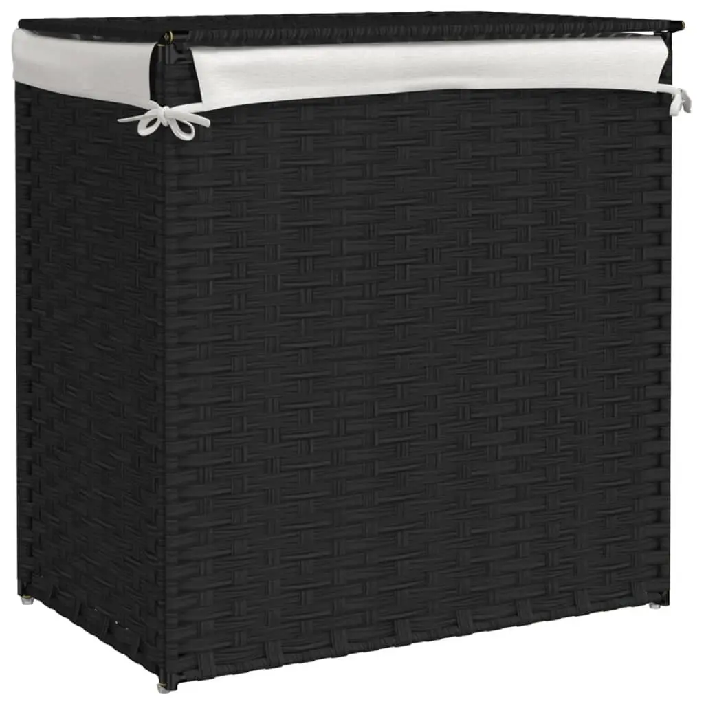Laundry Basket for Bathroom or Laundry Room 2 Sections Foldable Poly Rattan 53 x 35 x 57 cm