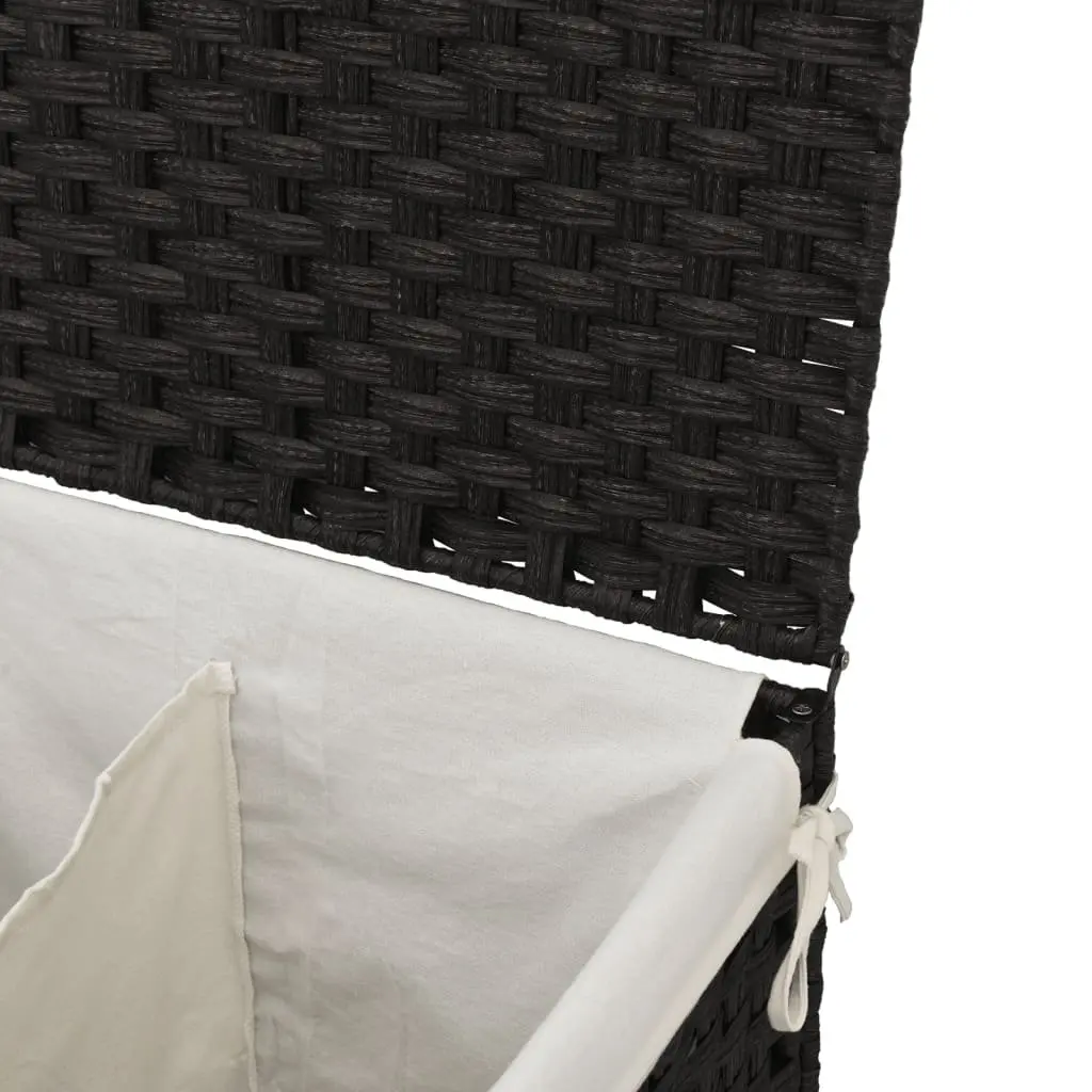 Laundry Basket for Bathroom or Laundry Room 2 Sections Foldable Poly Rattan 53 x 35 x 57 cm