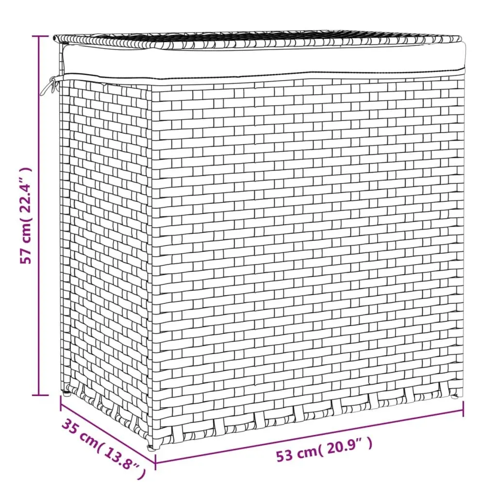 Laundry Basket for Bathroom or Laundry Room 2 Sections Foldable Poly Rattan 53 x 35 x 57 cm