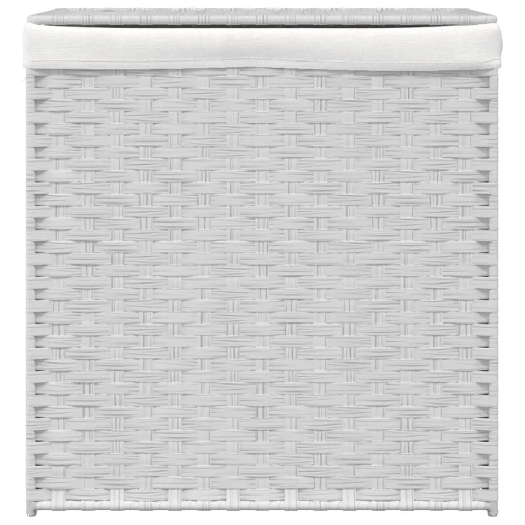 White Poly Rattan Laundry Basket with Two Compartments