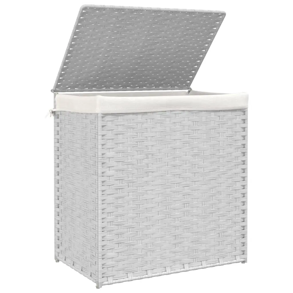 White Poly Rattan Laundry Basket with Two Compartments