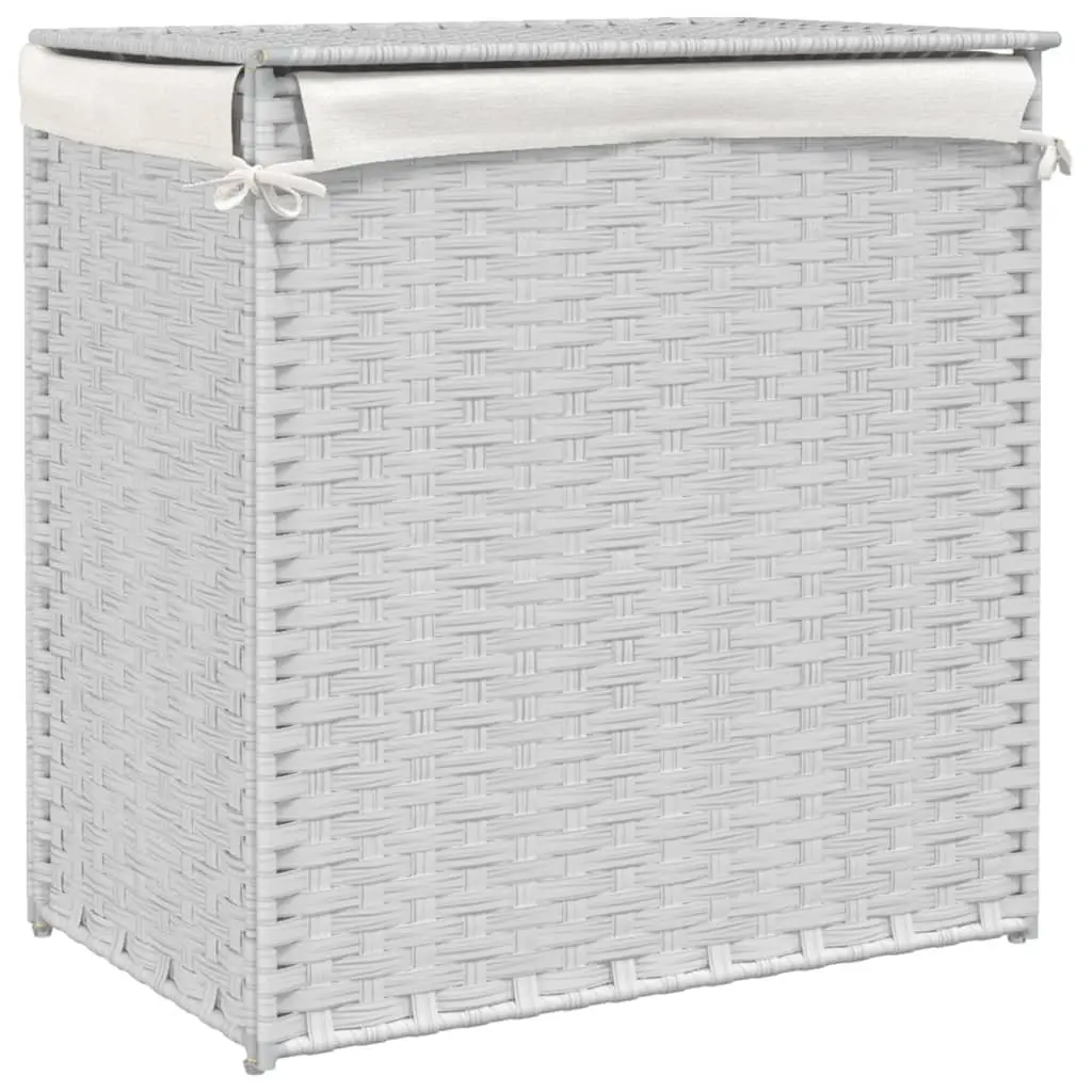 White Poly Rattan Laundry Basket with Two Compartments