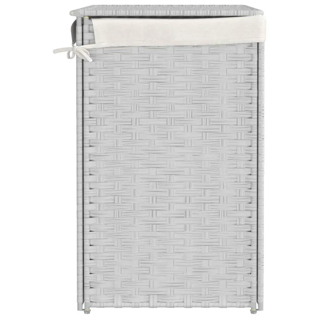 White Poly Rattan Laundry Basket with Two Compartments