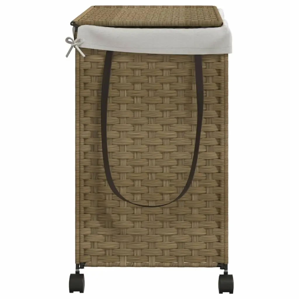 Rattan Laundry Basket with Wheels for Bathroom or Laundry Room 60x35x60.5cm 3 Compartments
