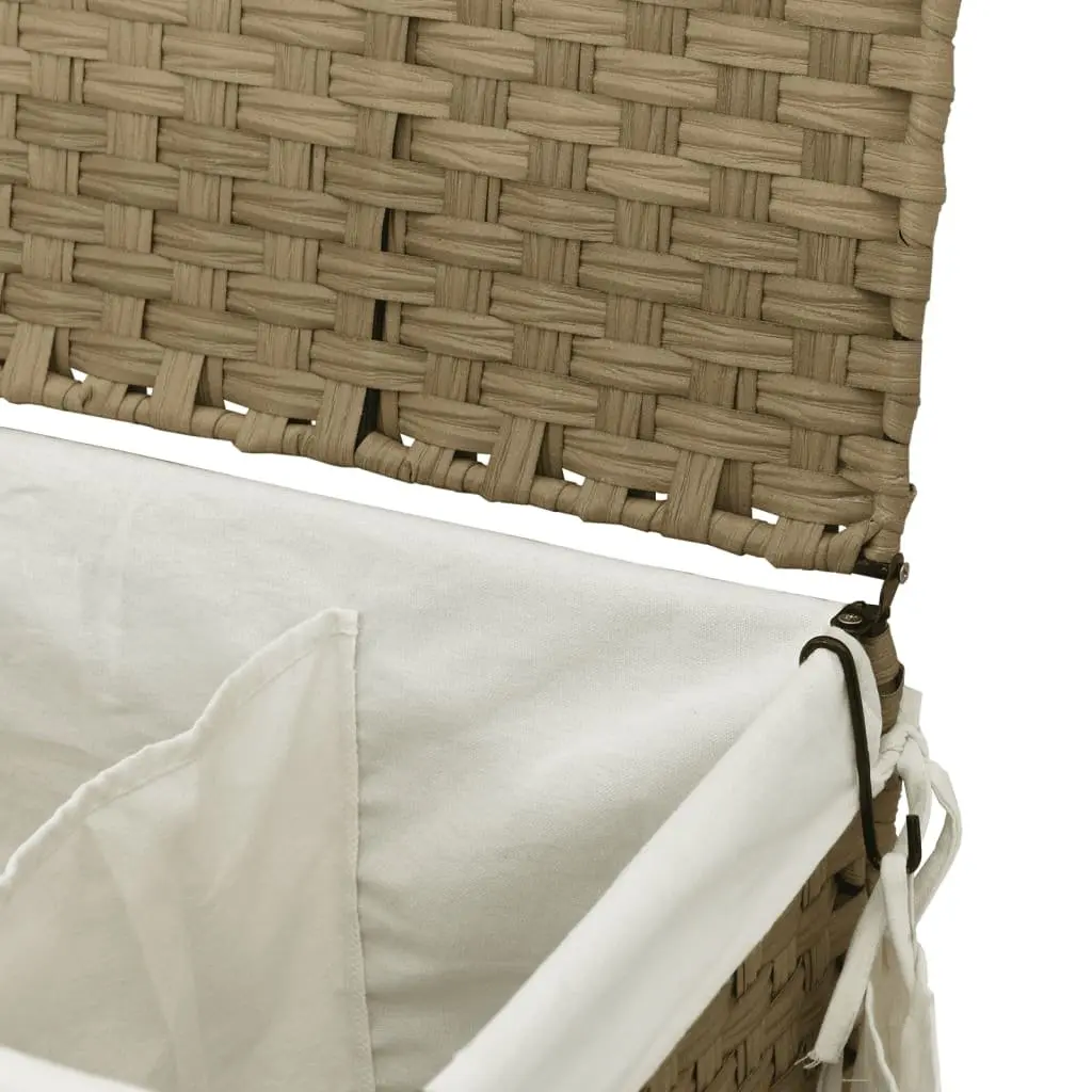 Rattan Laundry Basket with Wheels for Bathroom or Laundry Room 60x35x60.5cm 3 Compartments