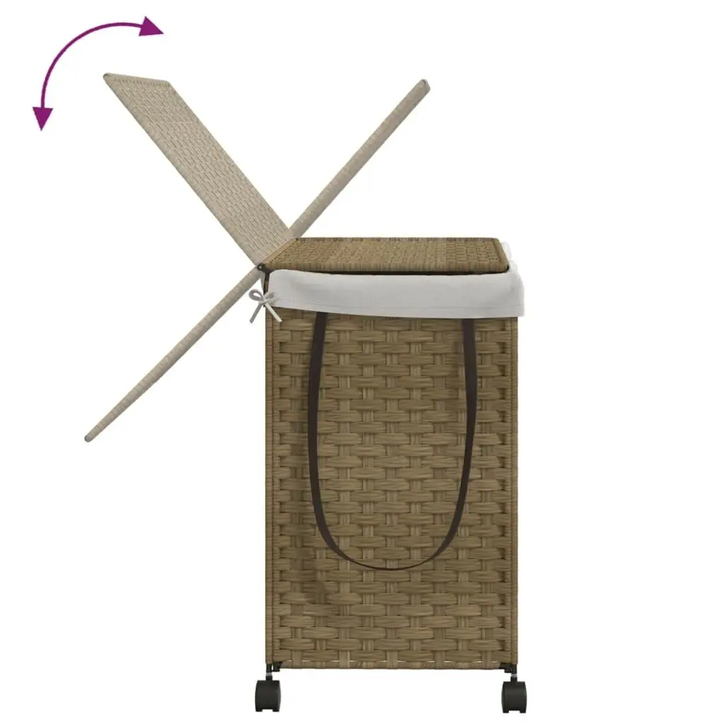 Rattan Laundry Basket with Wheels for Bathroom or Laundry Room 60x35x60.5cm 3 Compartments