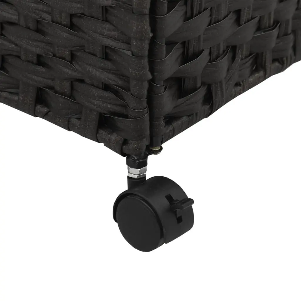 Rattan Laundry Basket with Wheels for Bathroom or Laundry Room Black 60x35x60.5cm 3 Compartments Lid