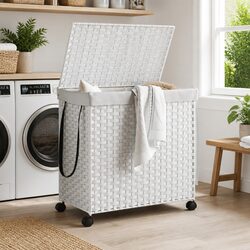 Specifications of White Rattan Laundry Basket with Wheels 60x35x60.5cm