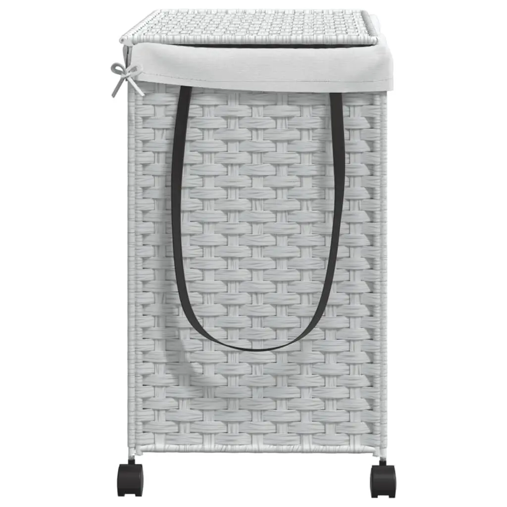 Rattan Laundry Basket with Wheels for Bathroom or Laundry Room White 60x35x60.5cm 3 Compartments